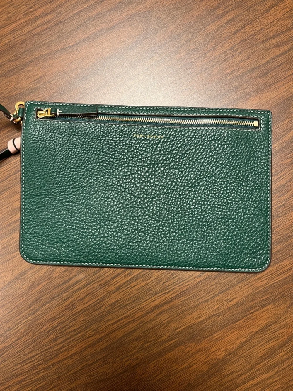 Tory Burch Green‎ Pebbled Leather Wristlet Clutch